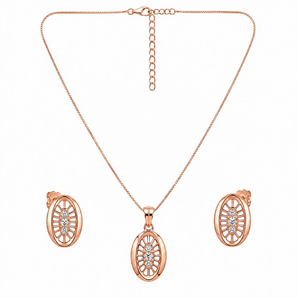 Tia - RoseGold Oval Pendant Set