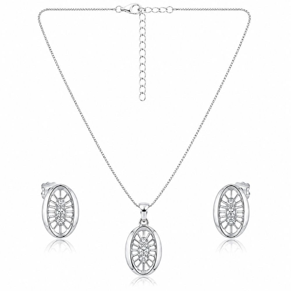 Tia - Silver Shine Oval Pendant Set