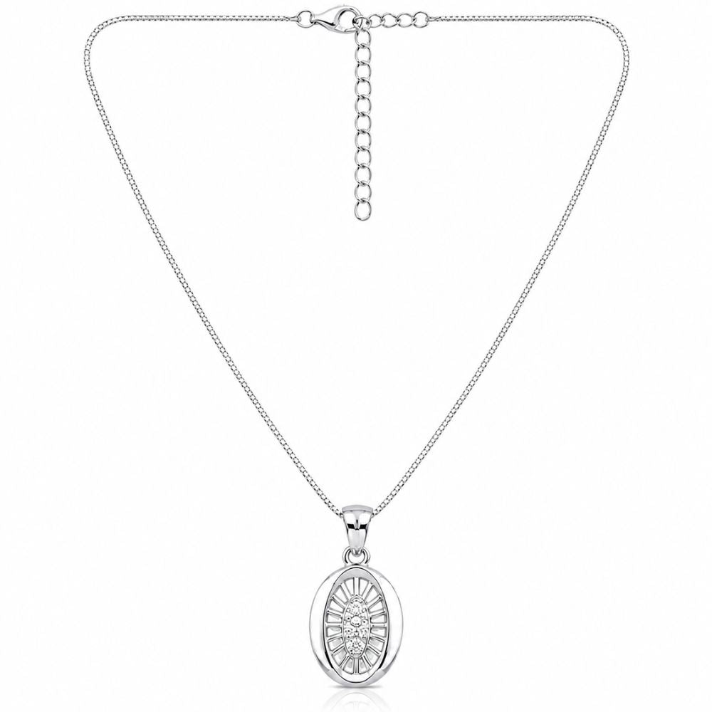 Tia - Silver Shine Oval Pendant Set