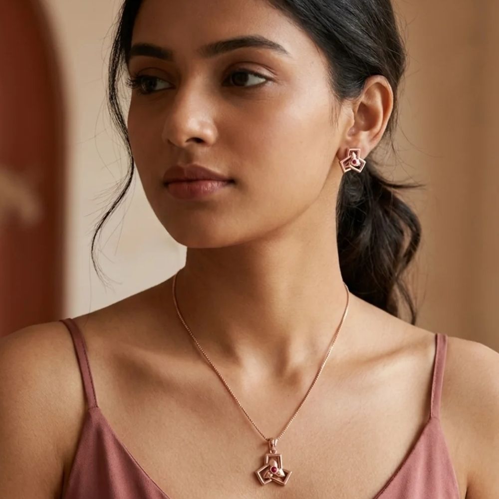Pihu- Floral Pink Pendent Set