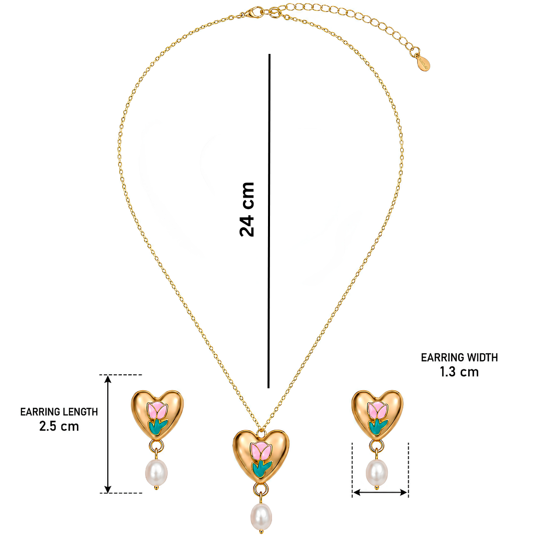 Sylvie- Heart Floral Pearl Drop Necklace
