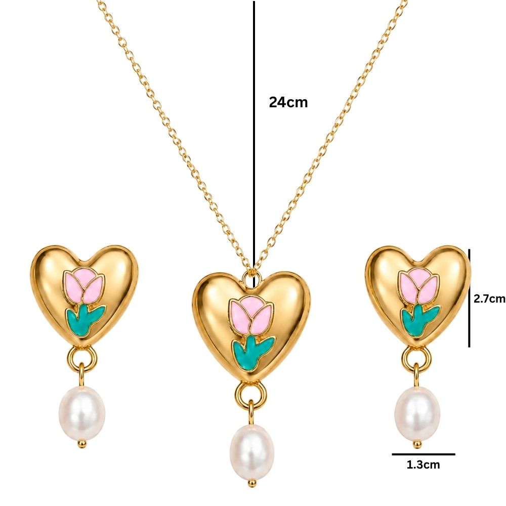 Sylvie- Heart Floral Pearl Drop Necklace