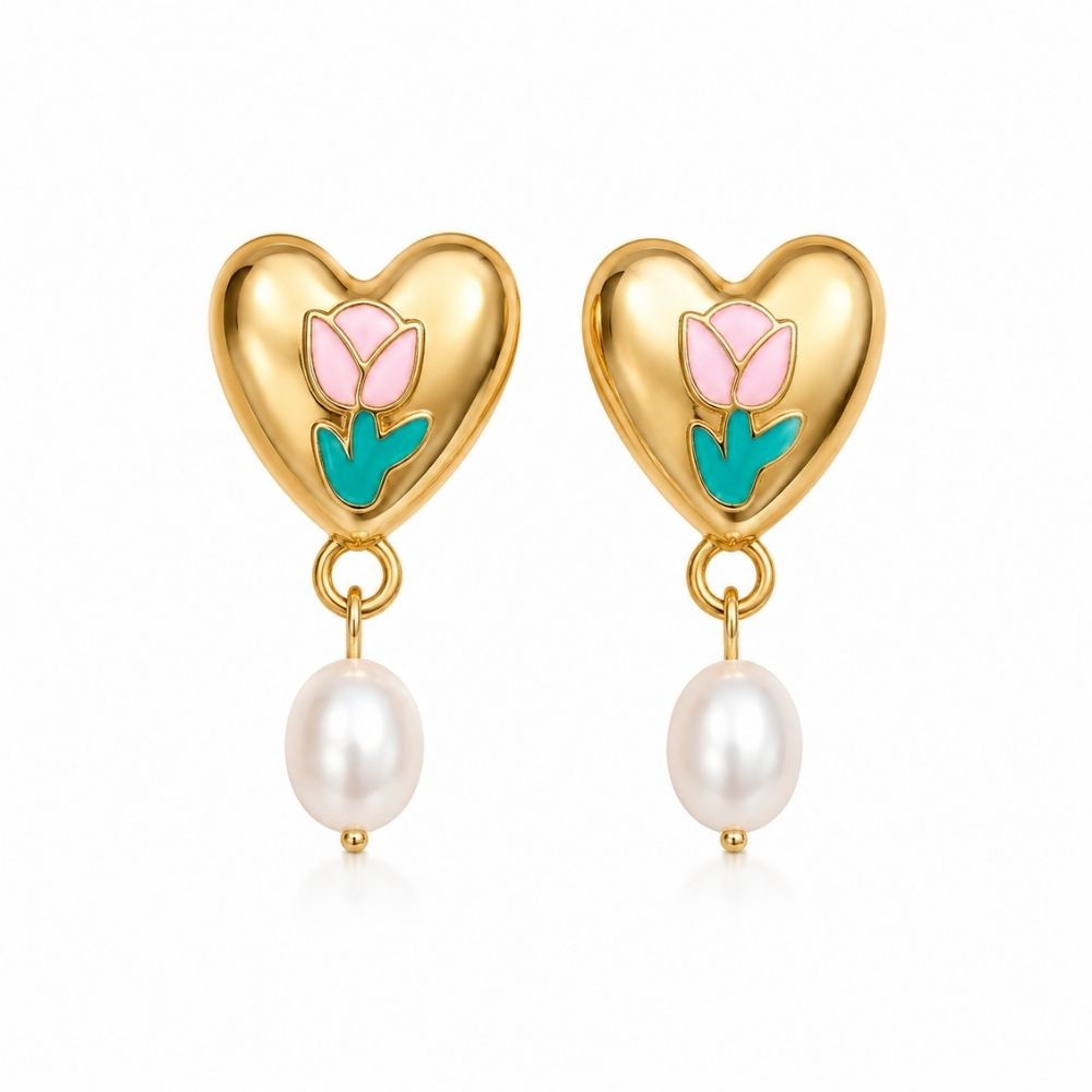 Sylvie- Heart Floral Pearl Drop Necklace