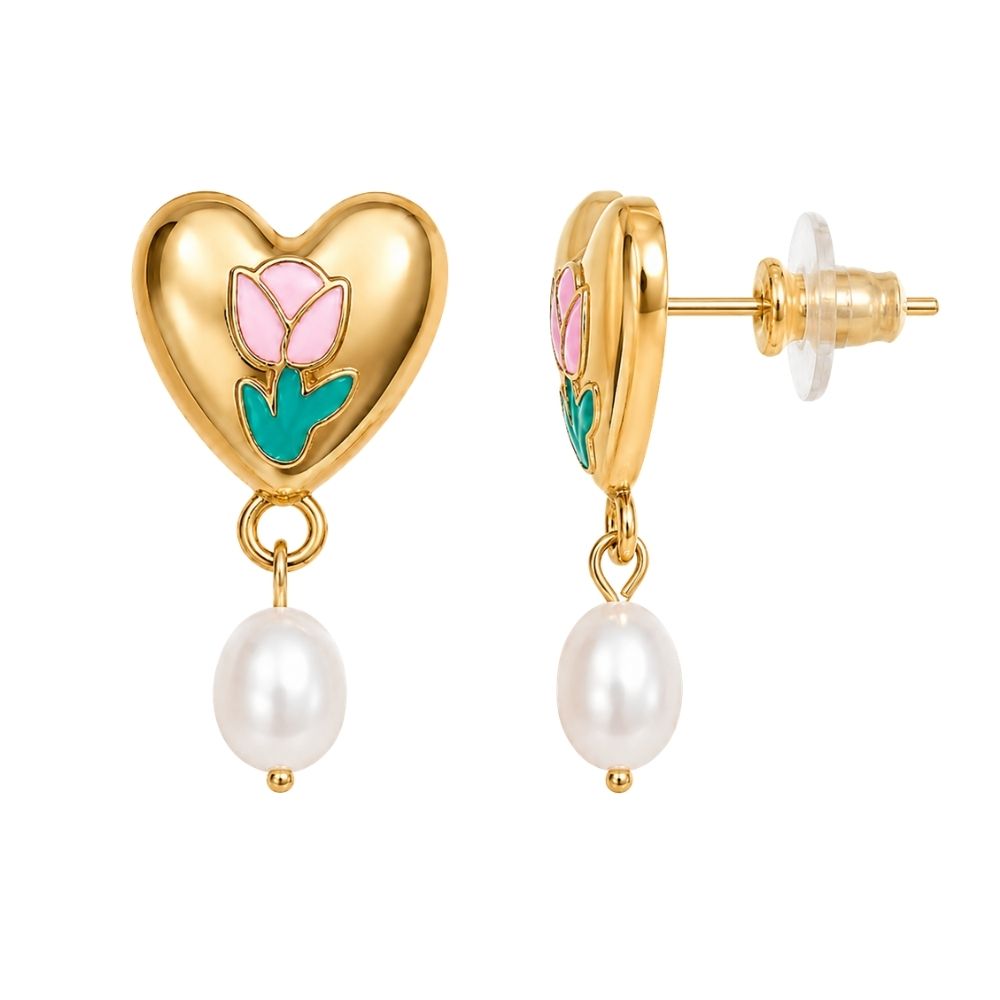 Sylvie- Heart Floral Pearl Drop Necklace