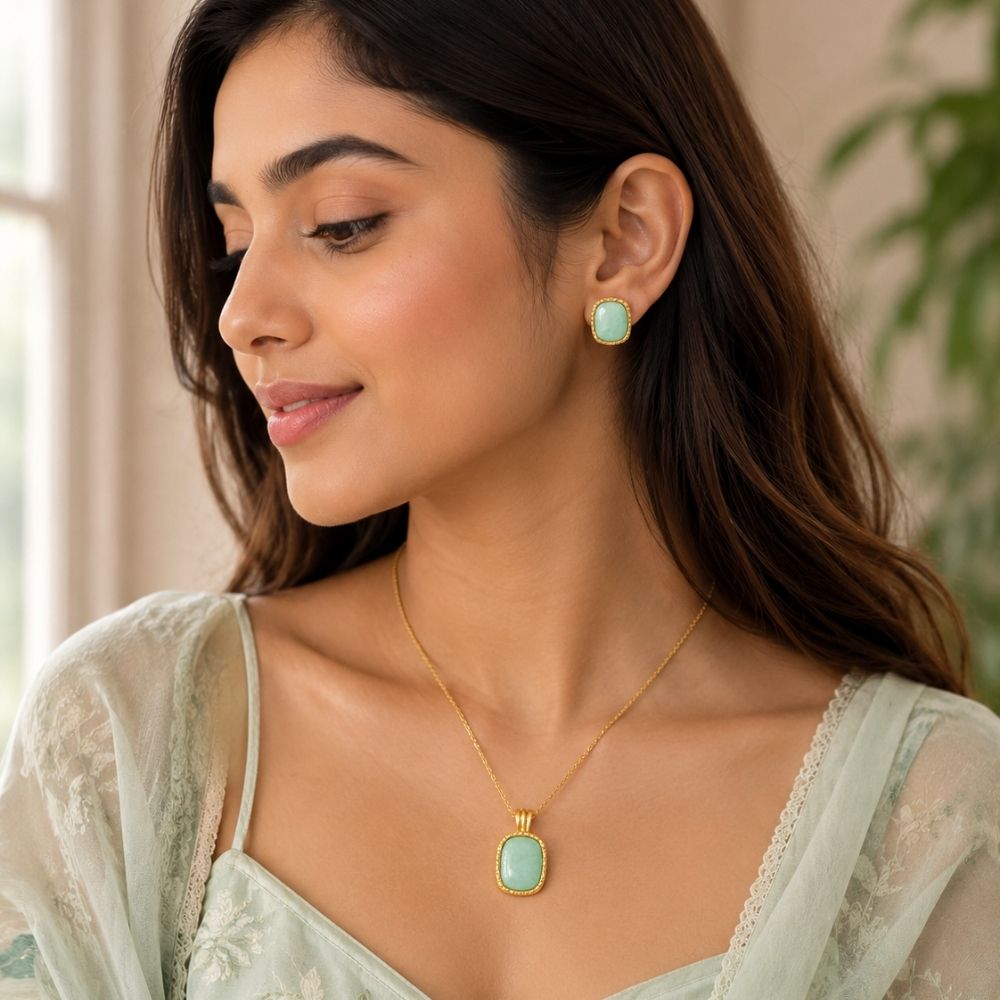 Ophelia- Mint Green Stone Pendant Necklace