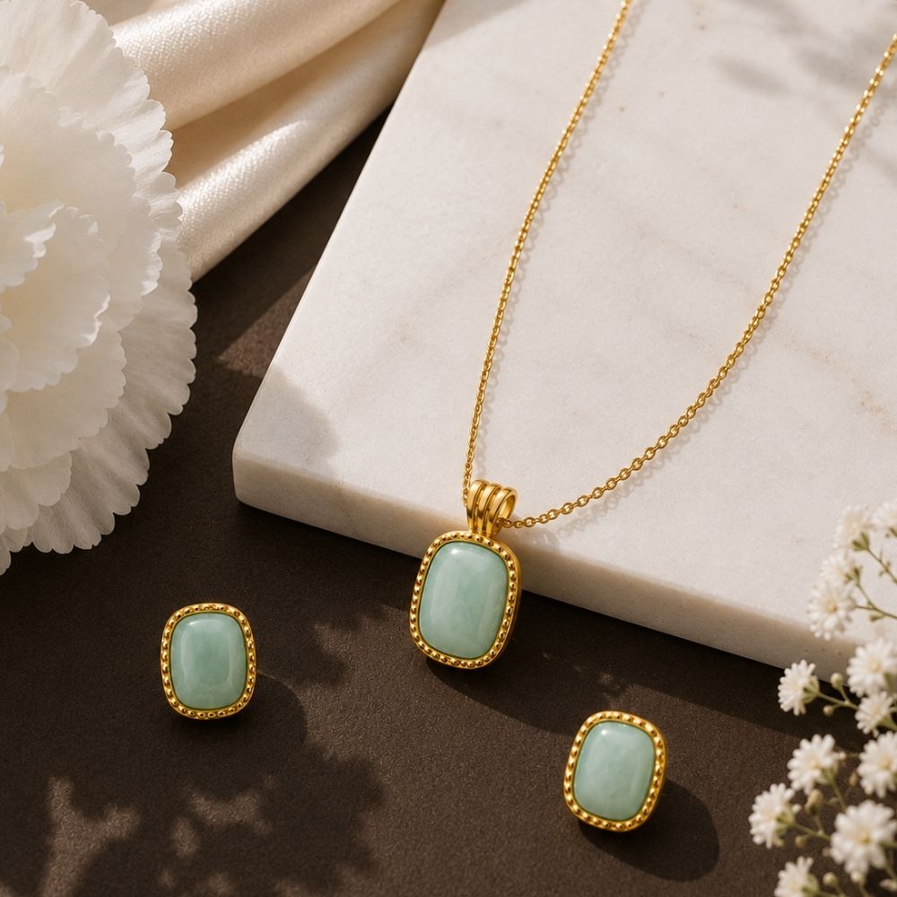 Ophelia- Mint Green Stone Pendant Necklace