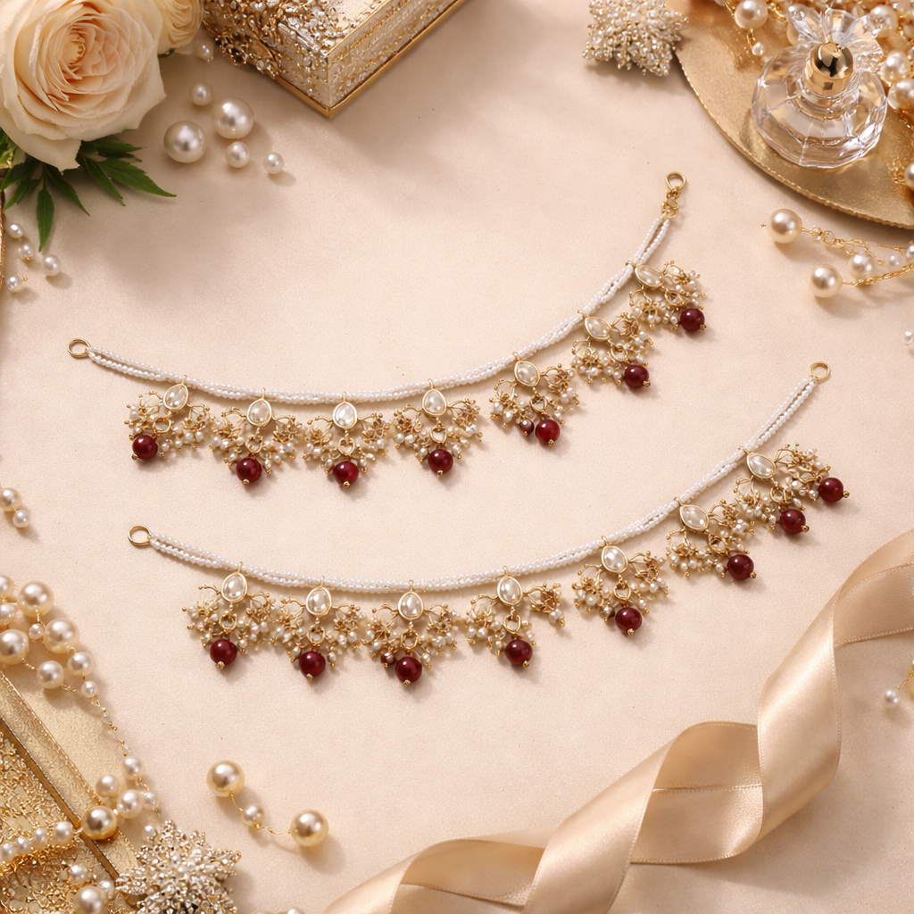 Prakruti Maroon Pearl Hair Chain