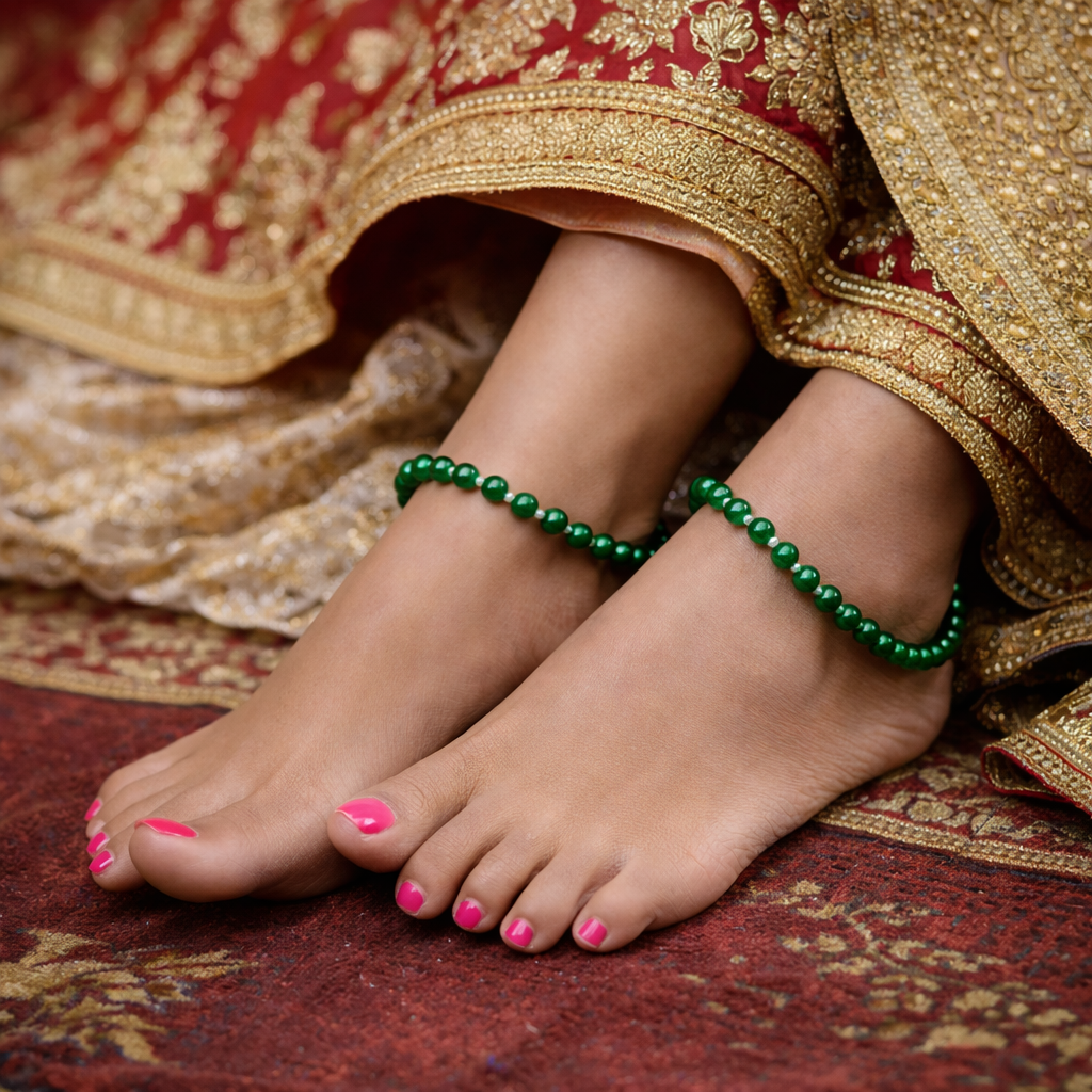 Madhura Pearl Green Anklets