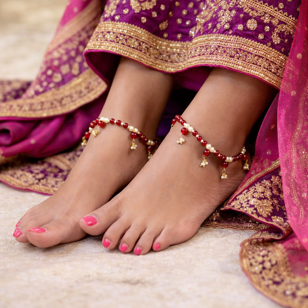 Pearl Maroon Anklets