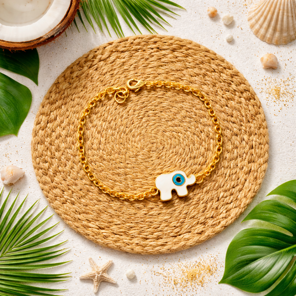 Elephant Evil Eye Charm Bracelet