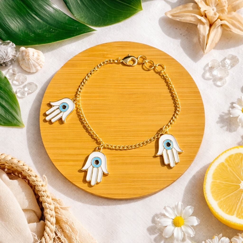 Hamsa Hand Triple Evil Eye Charm Bracelet