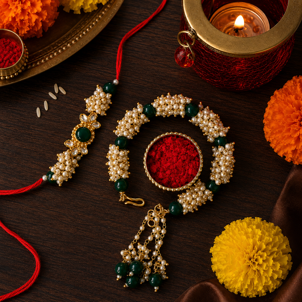 Pearl Bhaiya Bhabhi Lumba Rakhi With Roli Chawal