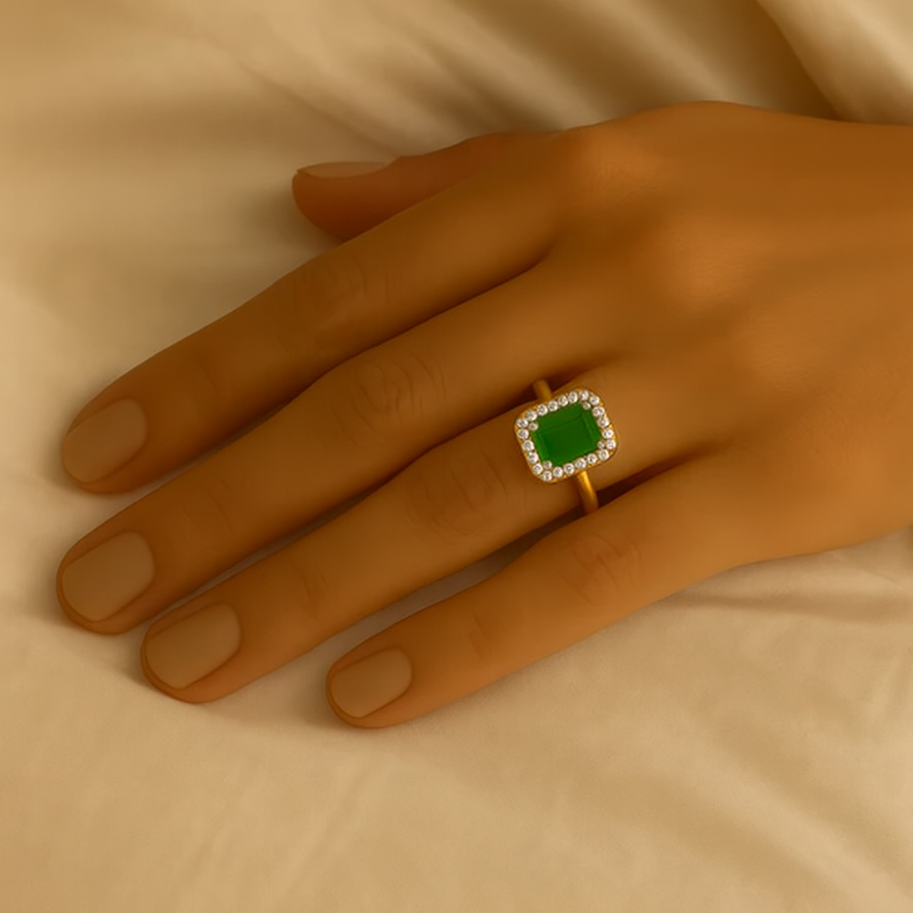 Aira - Green Rectangle Stone Cocktail Ring