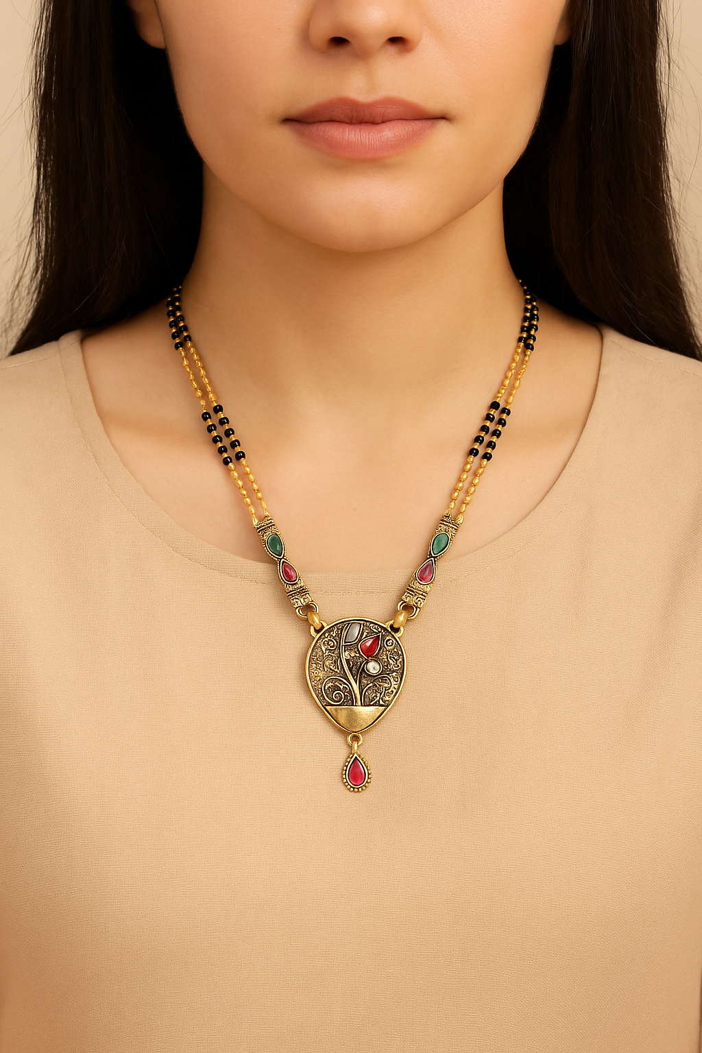 Veya – Daily Wear Mangalsutra with Red Drop Accent