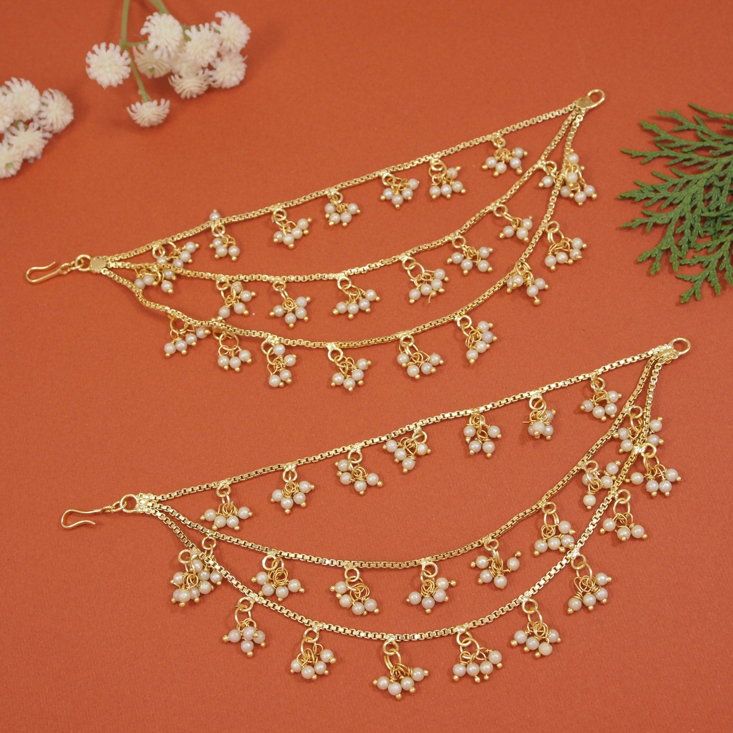 Kaveri White Hair Chain Earrings - Main Image