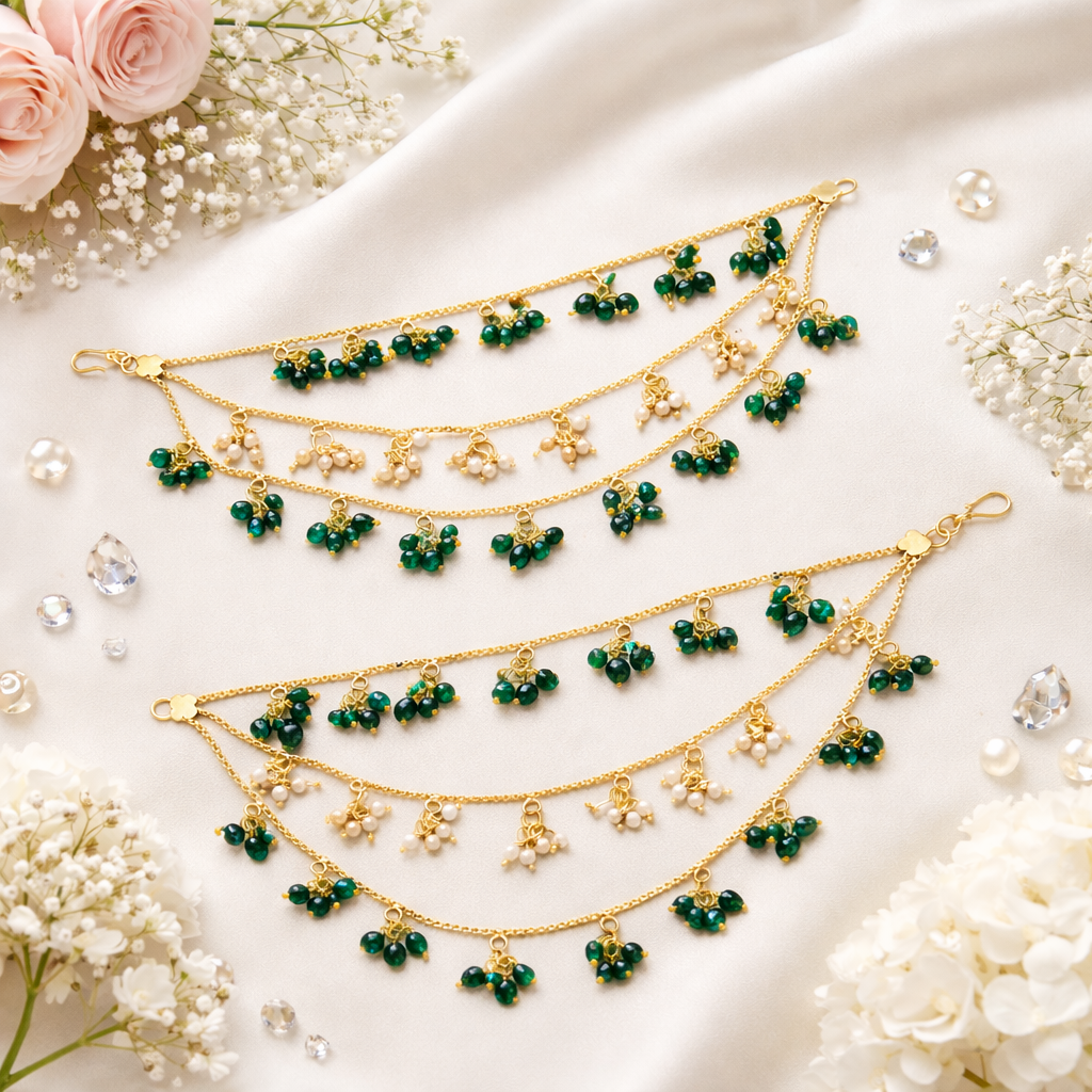 Kaveri Green Hair Chain Earrings