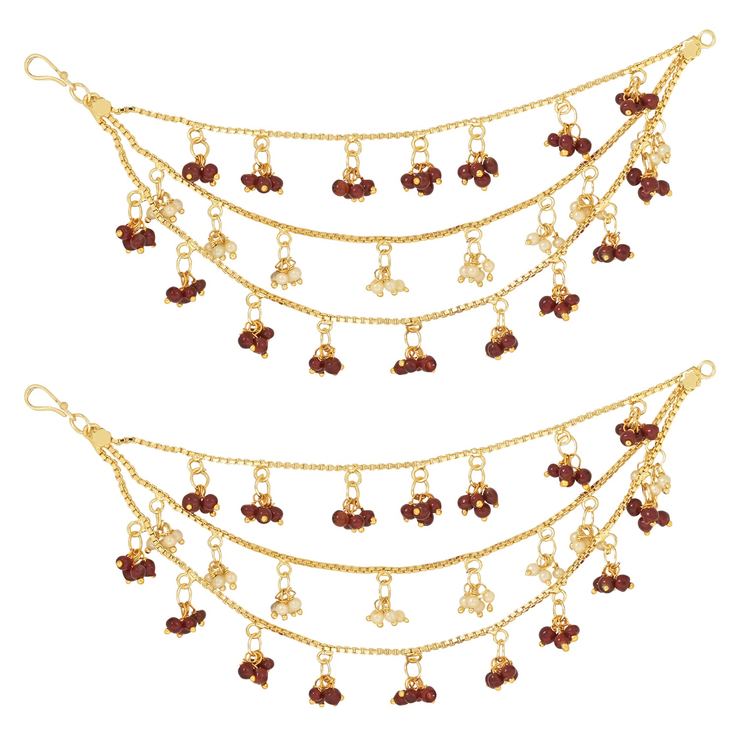 Kaveri Maroon Hair Chain Earrings