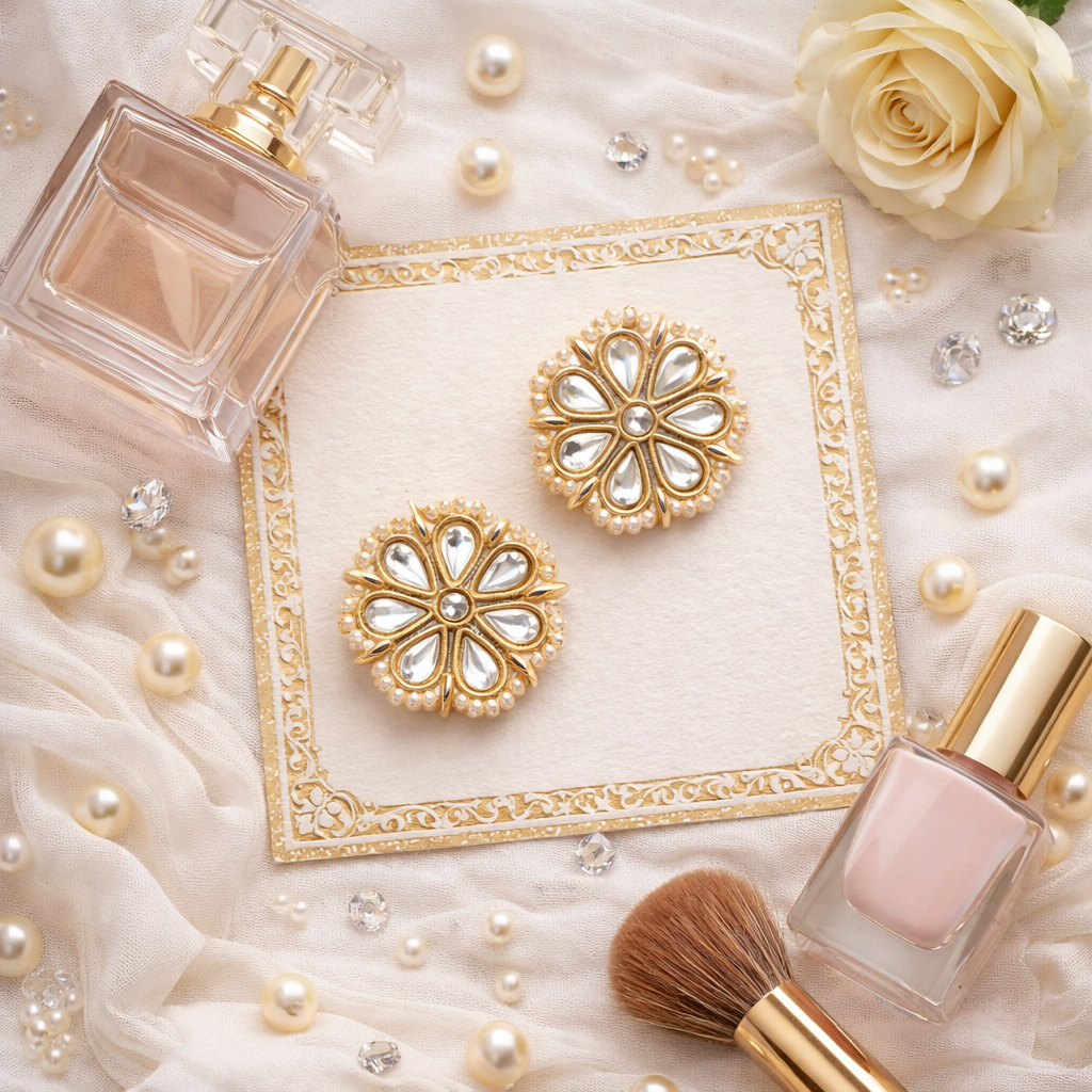 Eshaniya- Classic Kundan Floral Stud Earrings