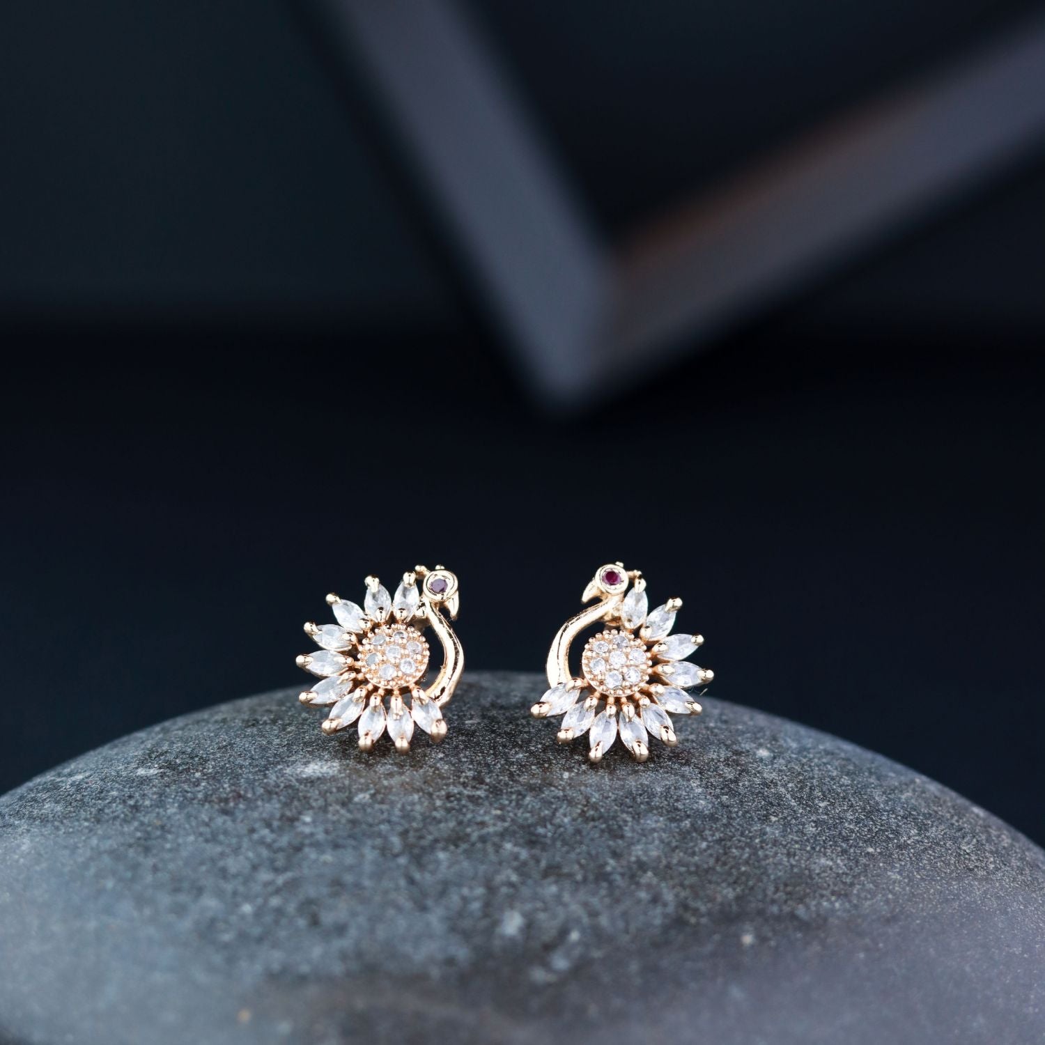 (Pack of 2) Rose Gold Cubic Zirconia Stud Earrings