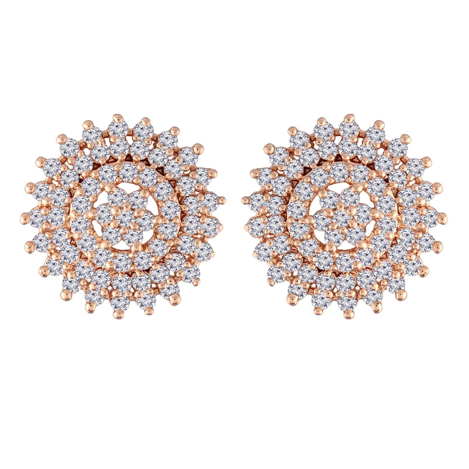 (Pack of 3) Rose Gold Cubic Zirconia Stud Earrings