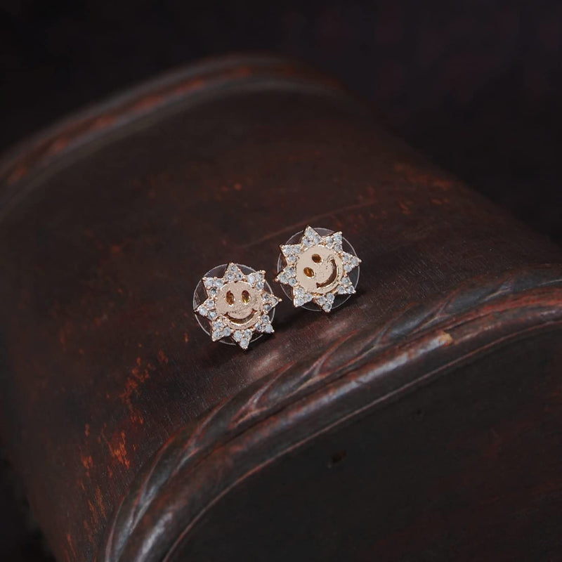 (Pack of 2) Rose Gold Cubic Zirconia Stud Earrings