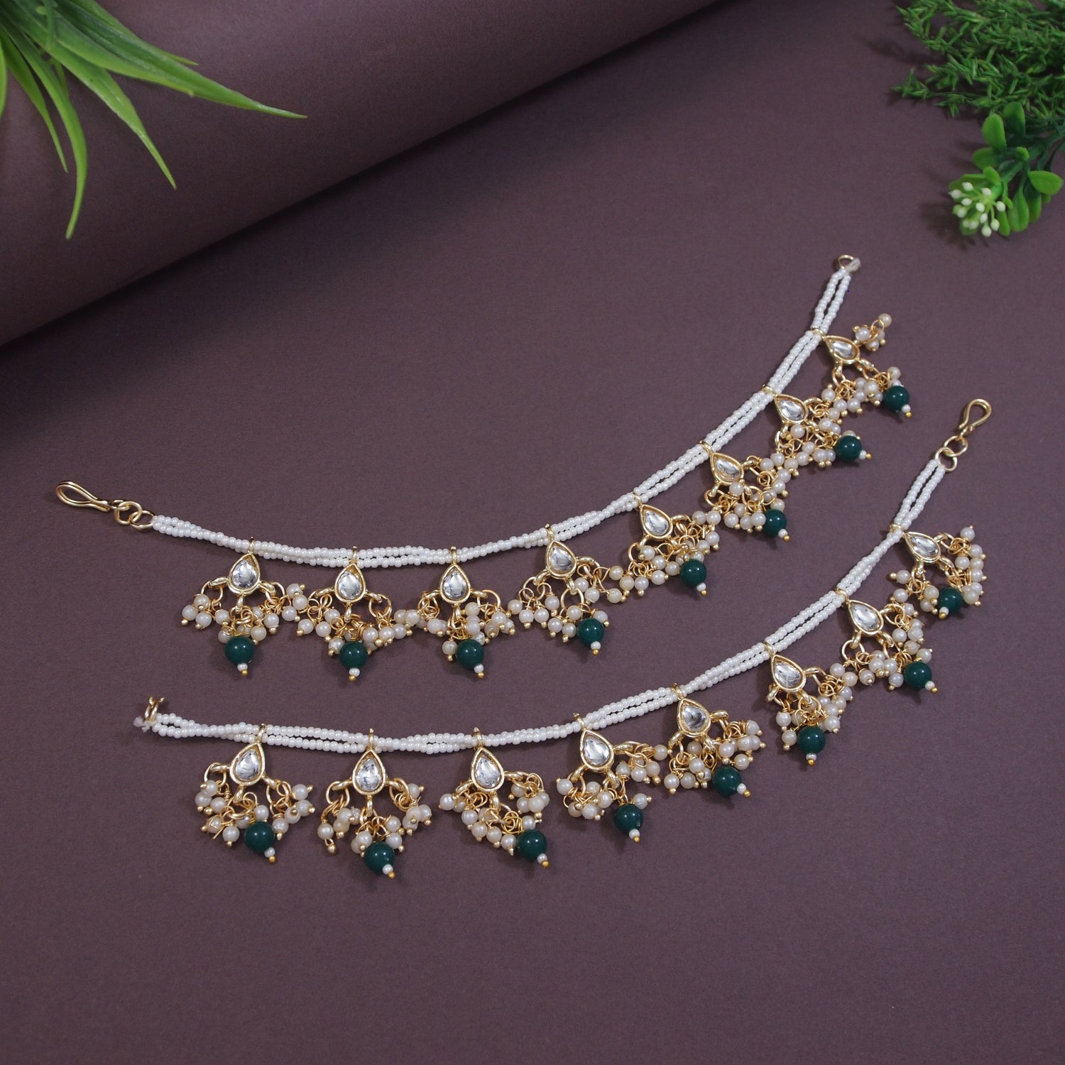 Prakruti Green Pearl Hair Chain