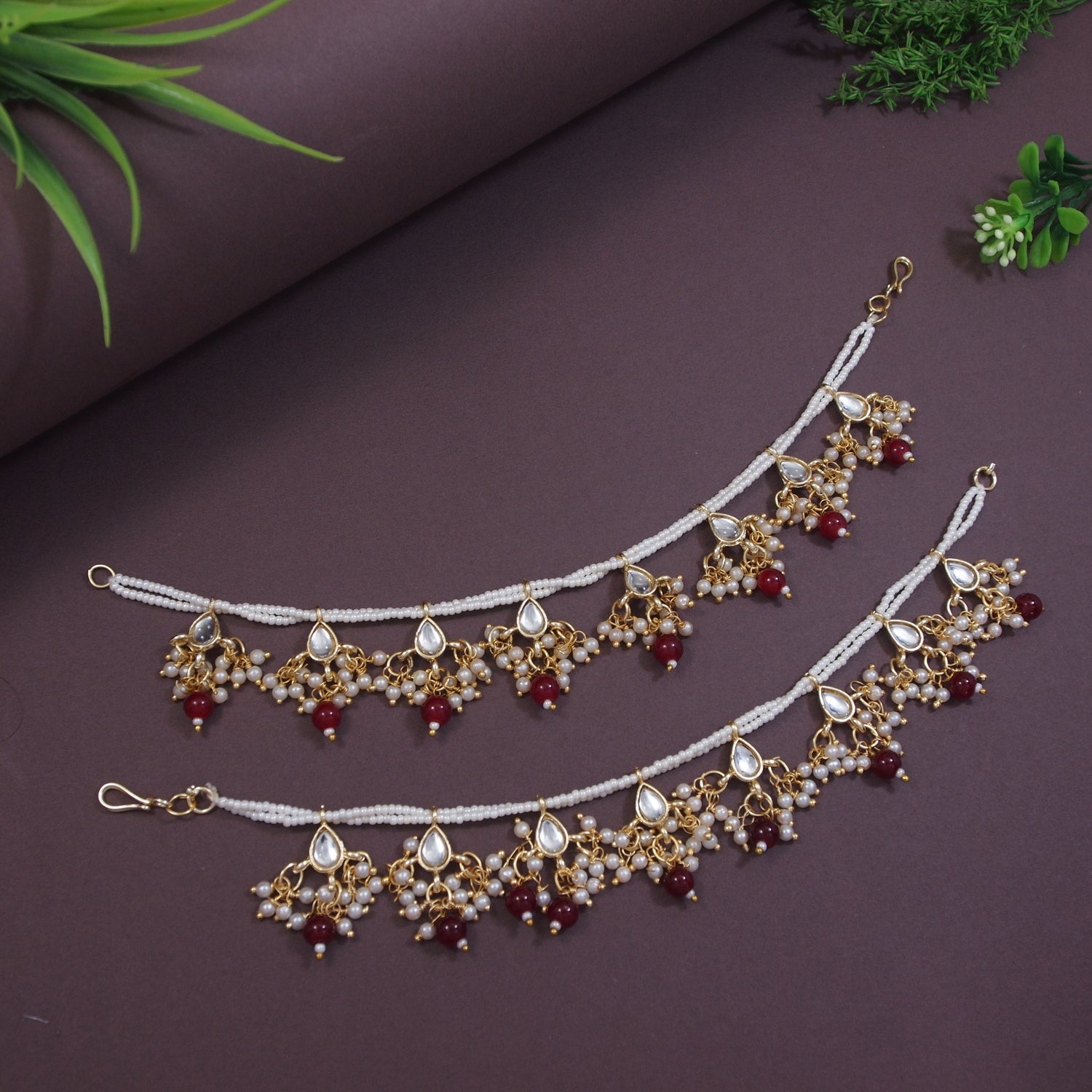 Prakruti Maroon Pearl Hair Chain