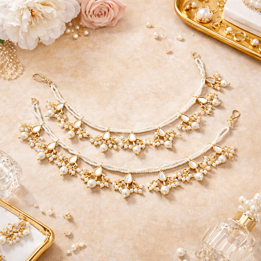 Prakruti White Pearl Hair Chain