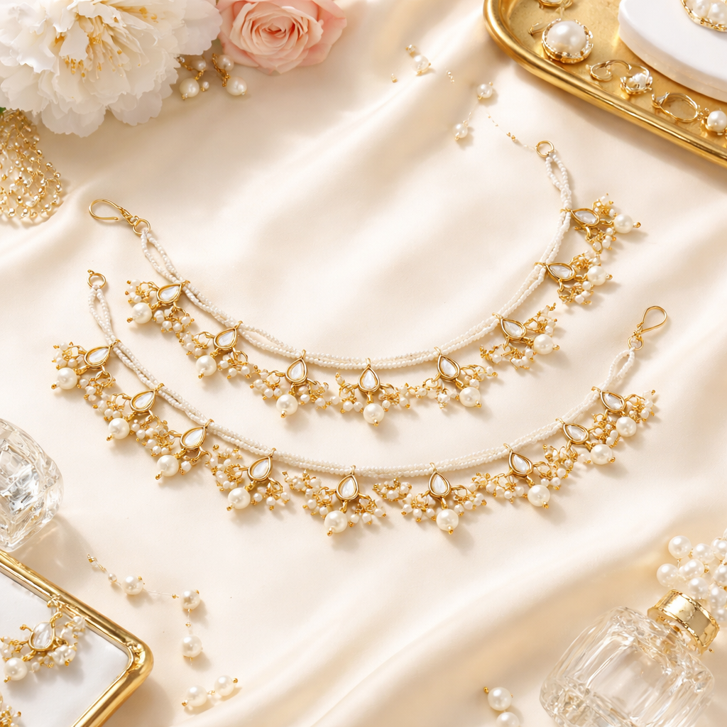 Prakruti White Pearl Hair Chain