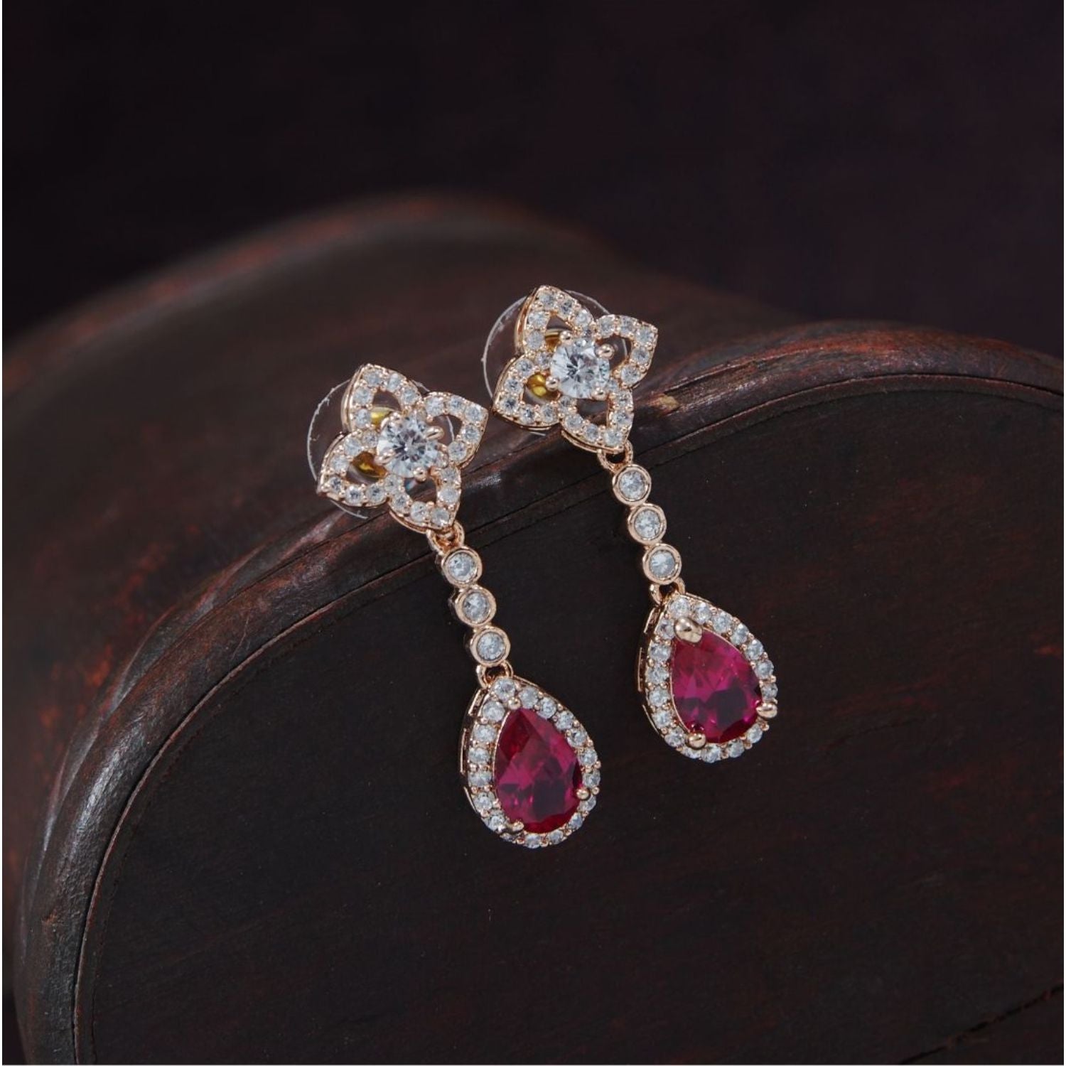 (Pack of 3) Rose Gold Cubic Zirconia Stud Earrings