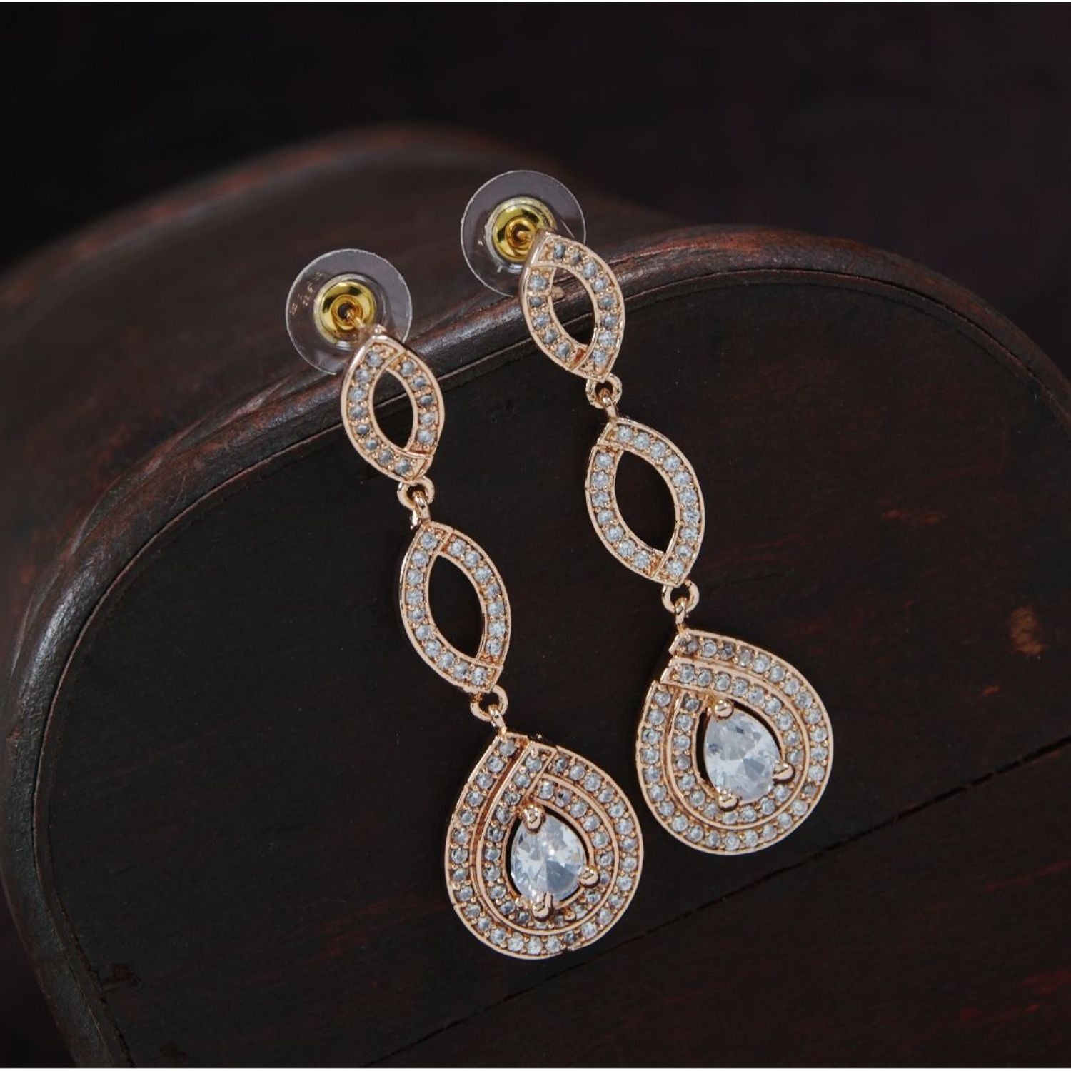 (Pack of 2) Rose Gold Cubic Zirconia Stud Earrings