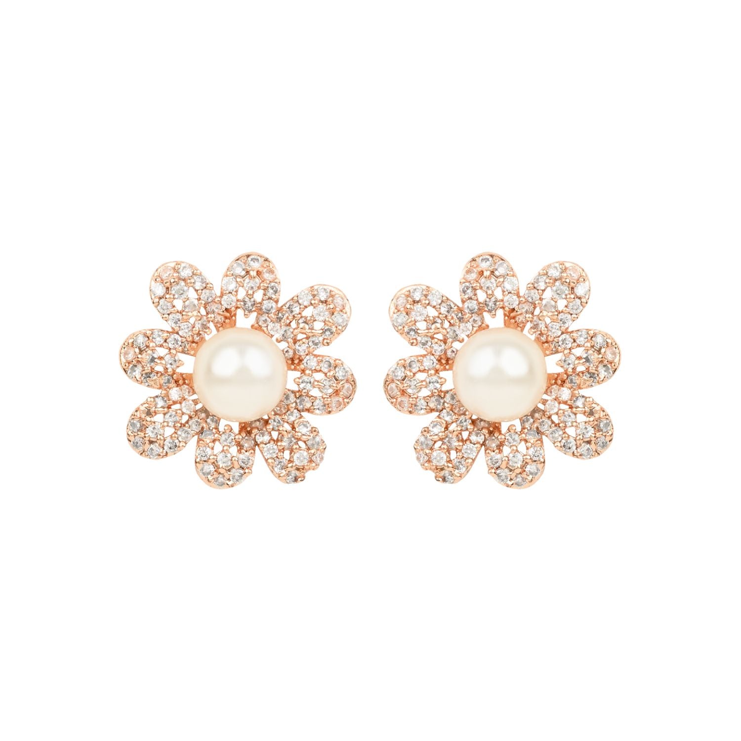 (Pack of 2) Rose Gold Cubic Zirconia Stud Earrings