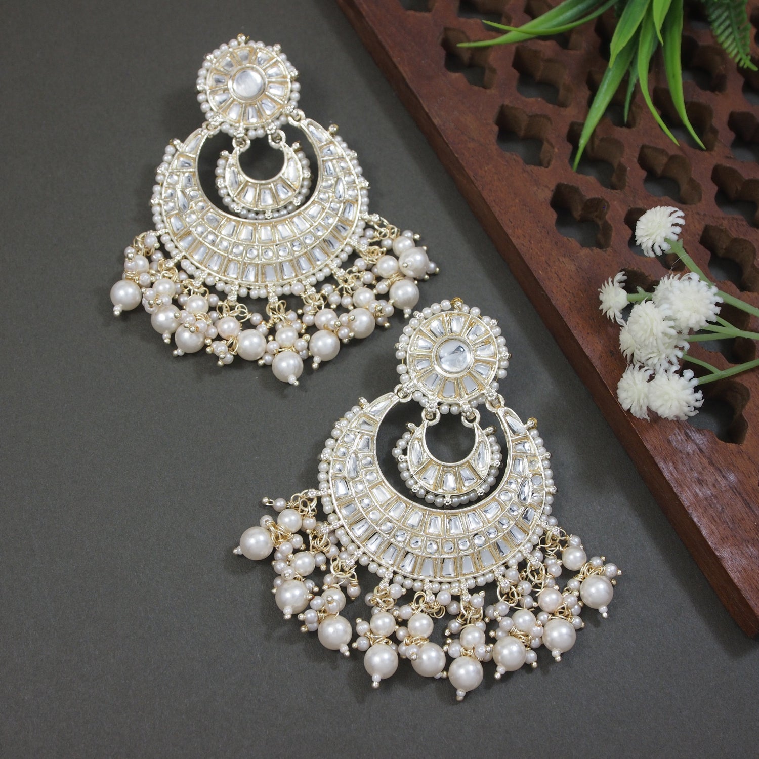 Mirha White Earrings