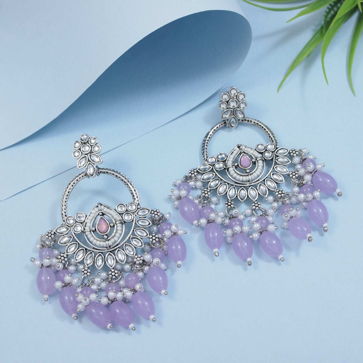 Rhinestone Earrings Light Purple Earrings Mridhi Silver Purple