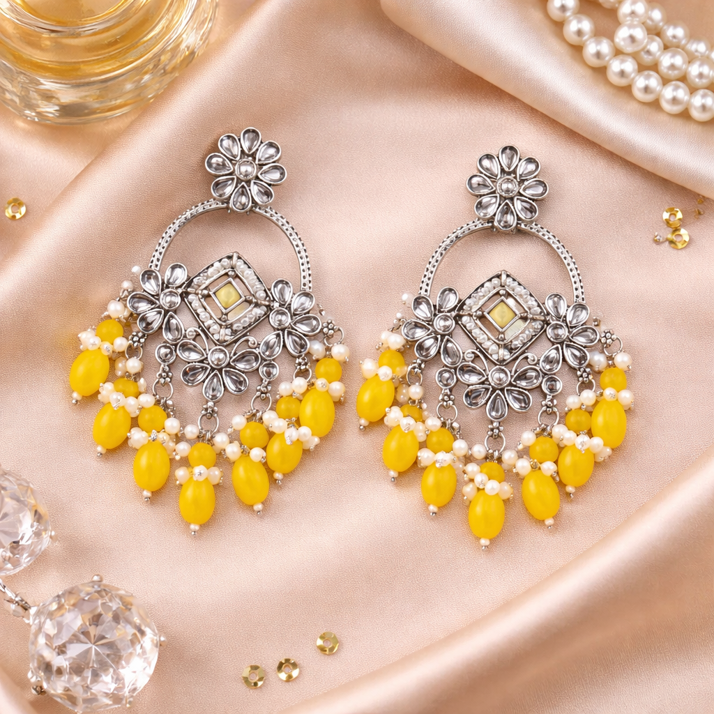 Jeel Rhodium Yellow Earrings