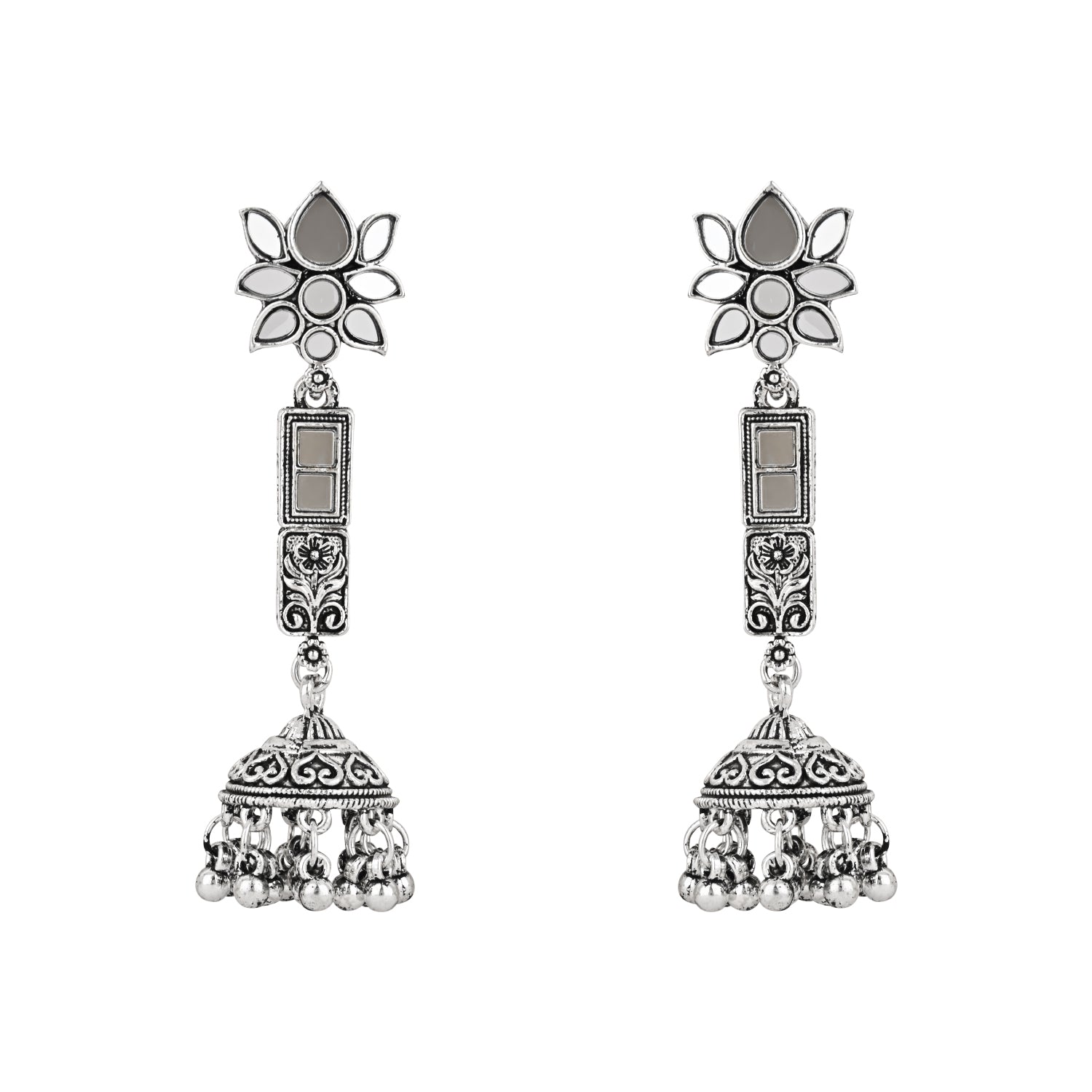 Lotus Shaped Oxidised Earrings