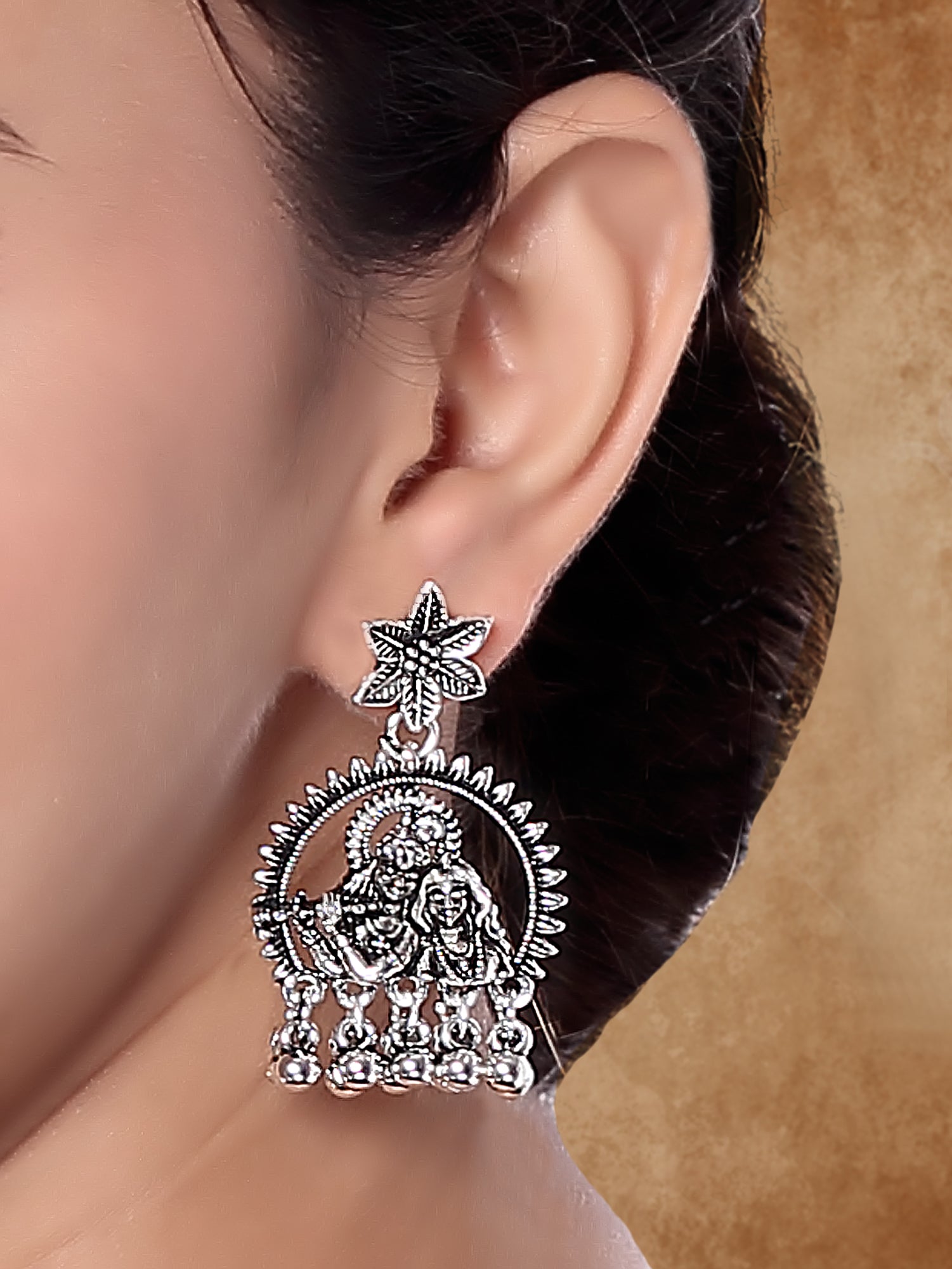Radha Krishna Oxidised Earrings