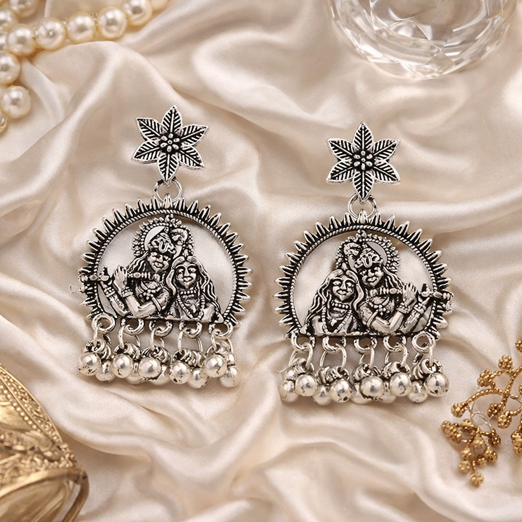 Radha Krishna Oxidised Earrings