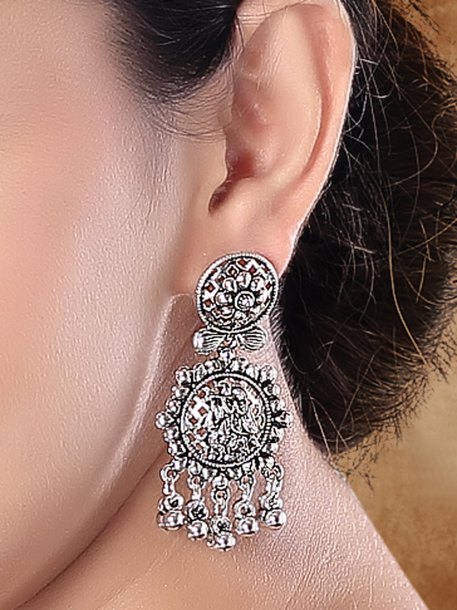 Radha Krishna Oxidised Earrings