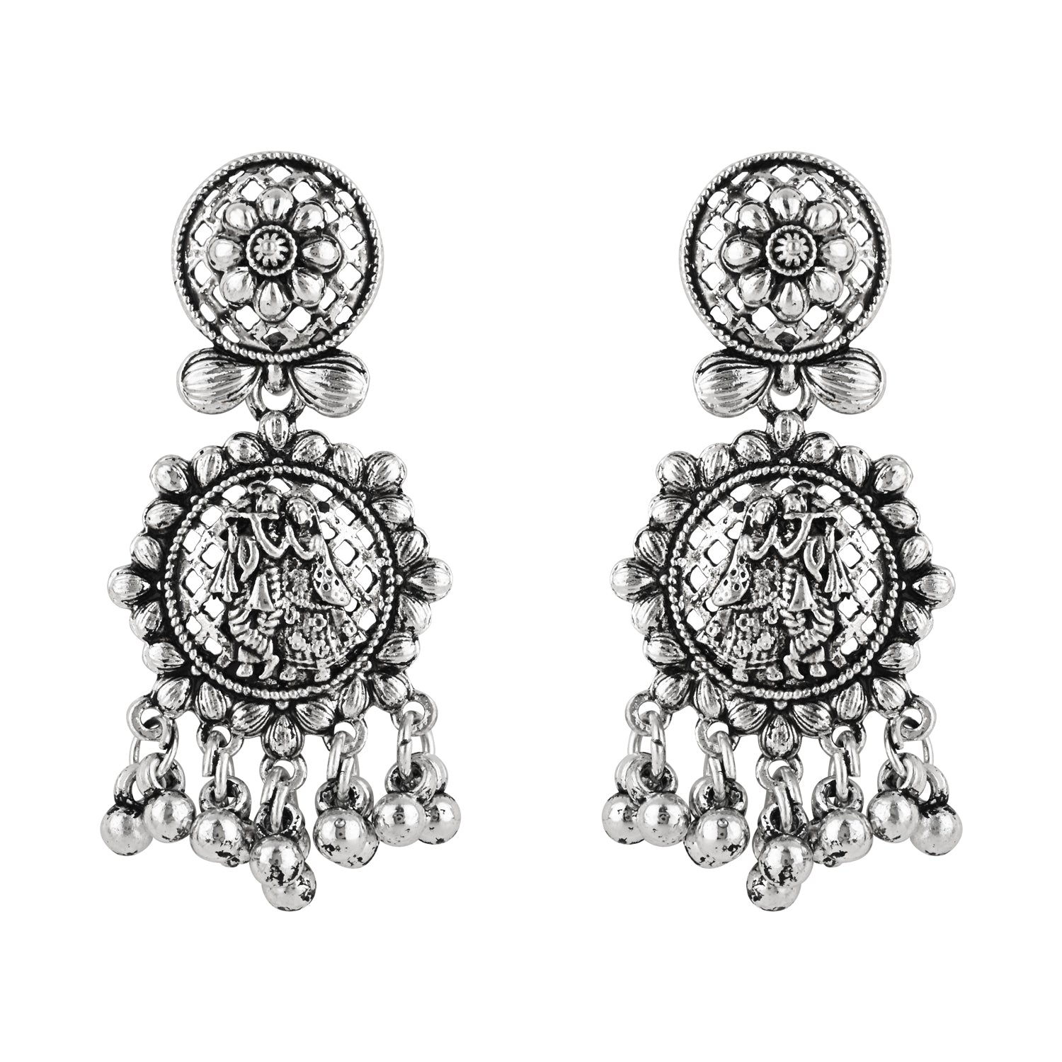 Radha Krishna Oxidised Earrings