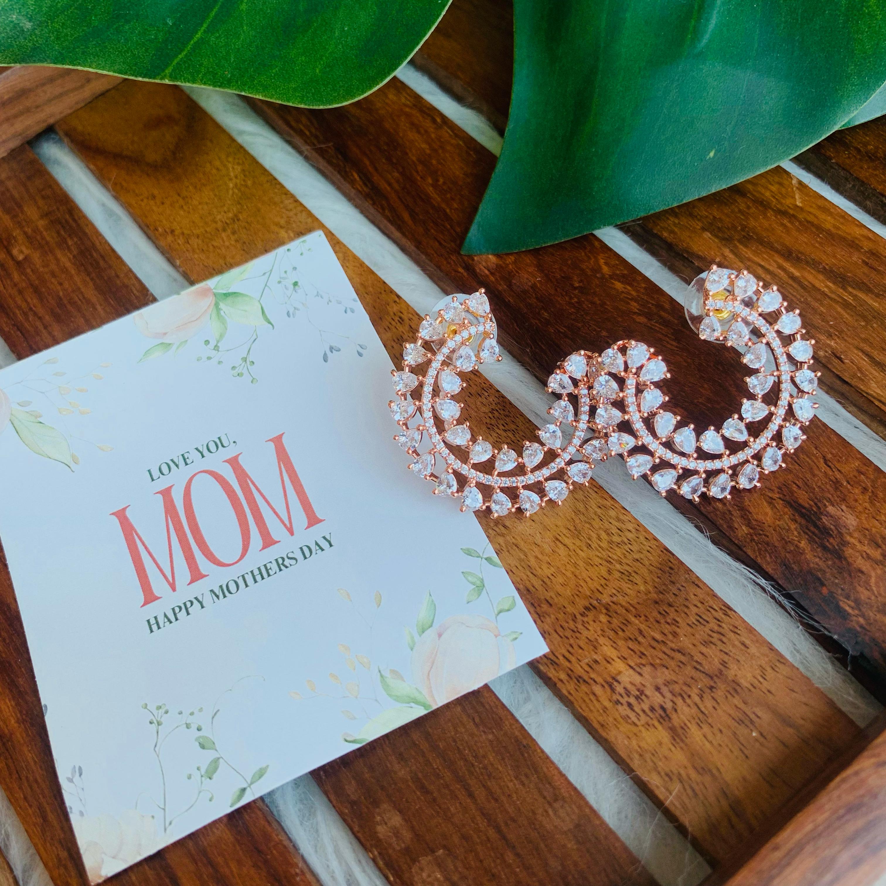 Elegant Crystal Studs with Mother's Day Card