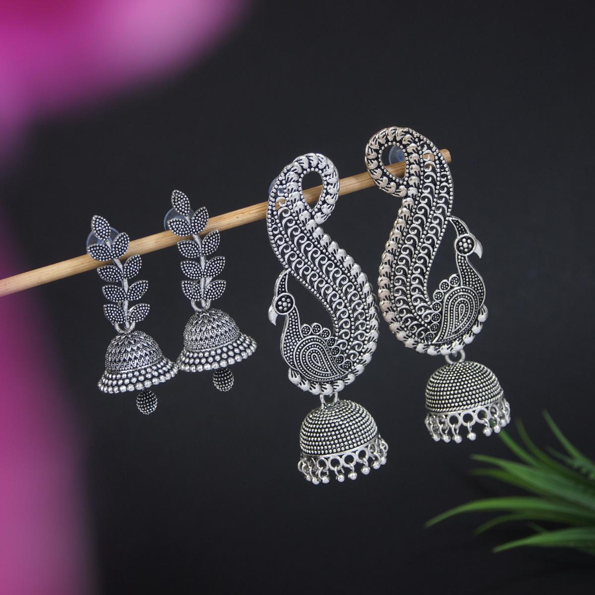 (Pack of 2) Silver Oxidised Earrings