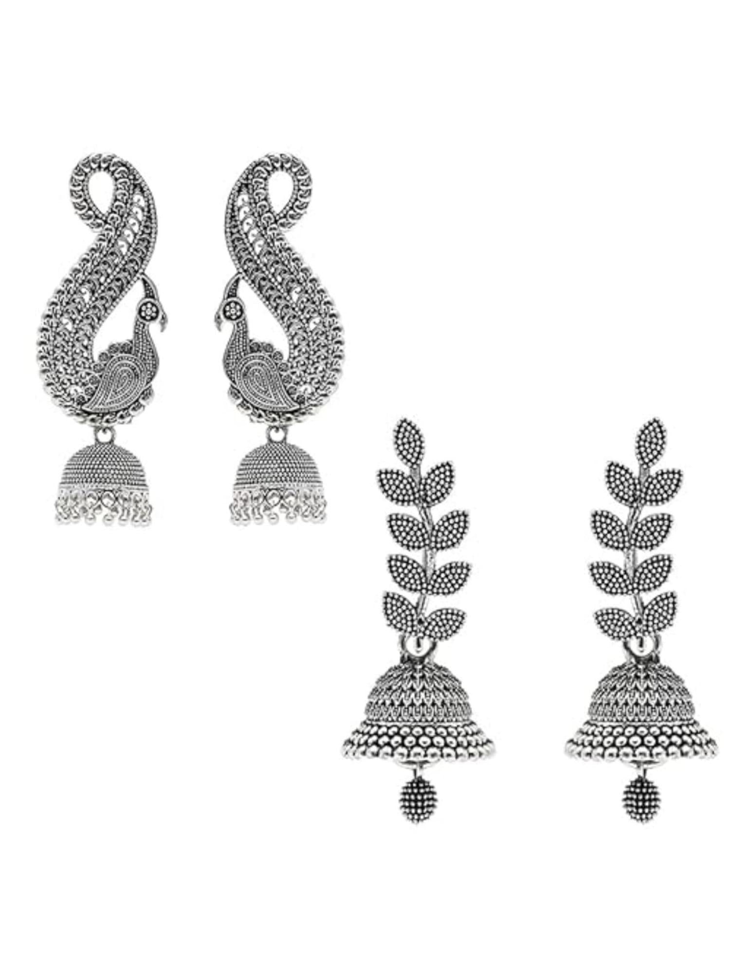 (Pack of 2) Silver Oxidised Earrings
