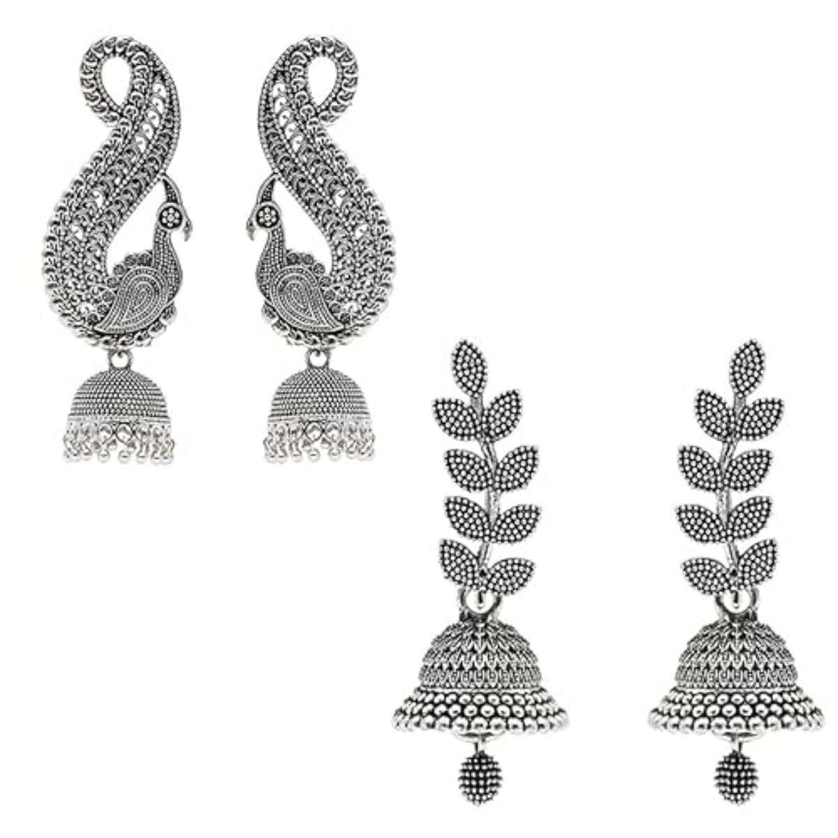 (Pack of 2) Silver Oxidised Earrings