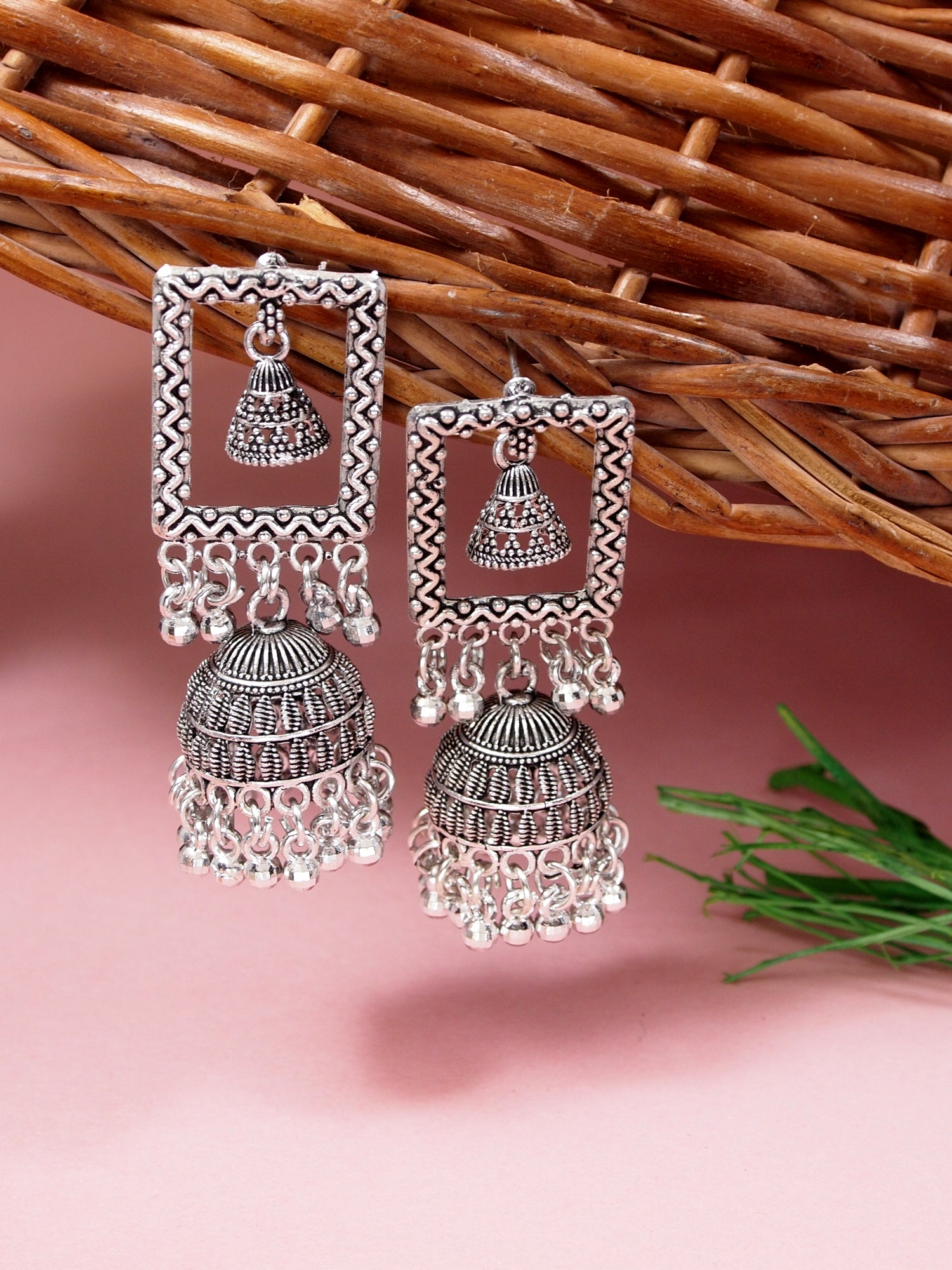 (Pack of 2) Silver Oxidised Earrings