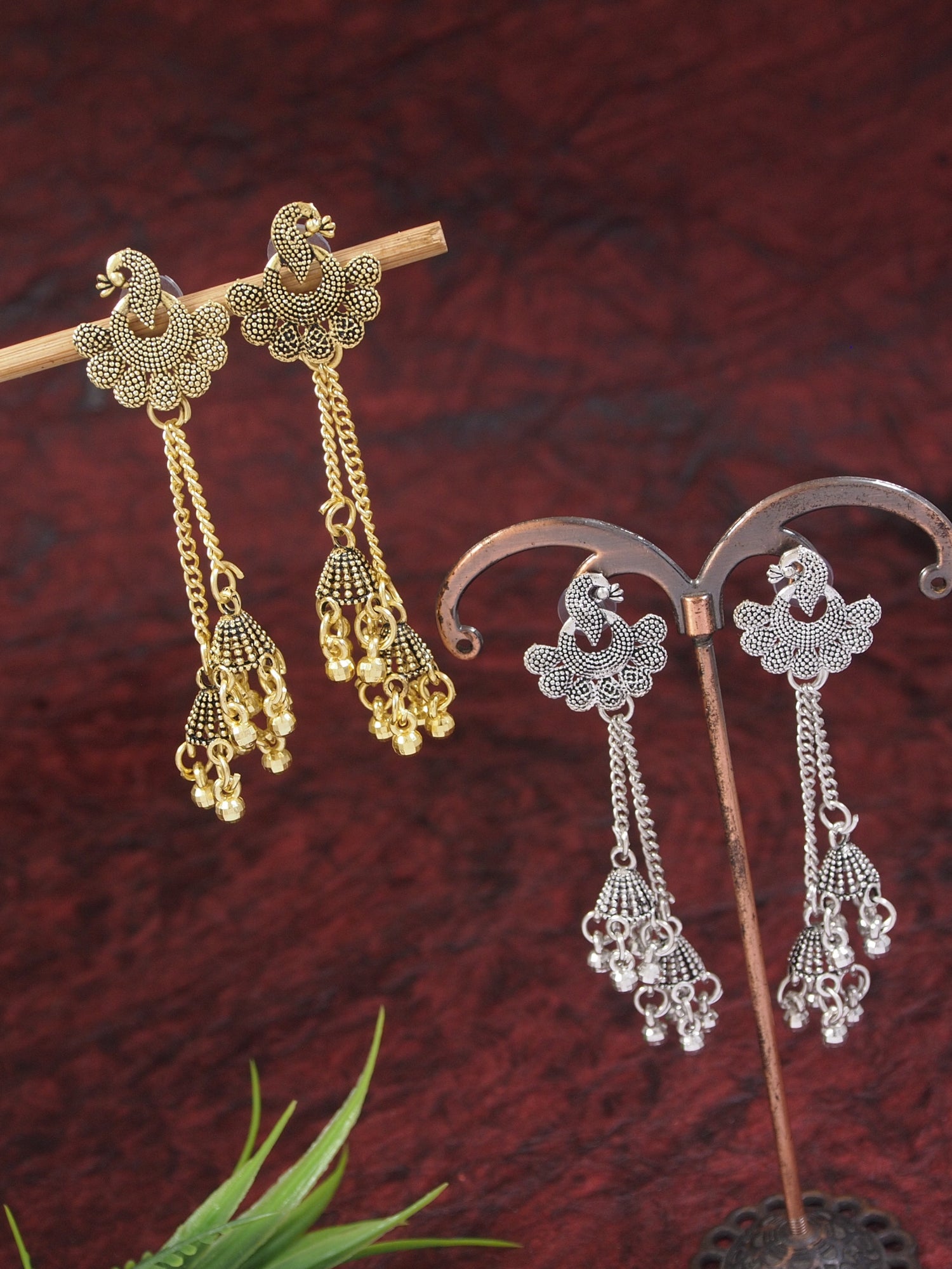 (Pack of 2) Gold+ Silver Oxidised Earrings