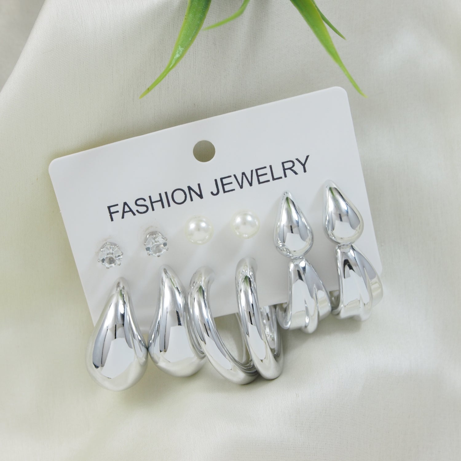 (Pack of 6) Elegant Silver-Toned Earrings Combo Set