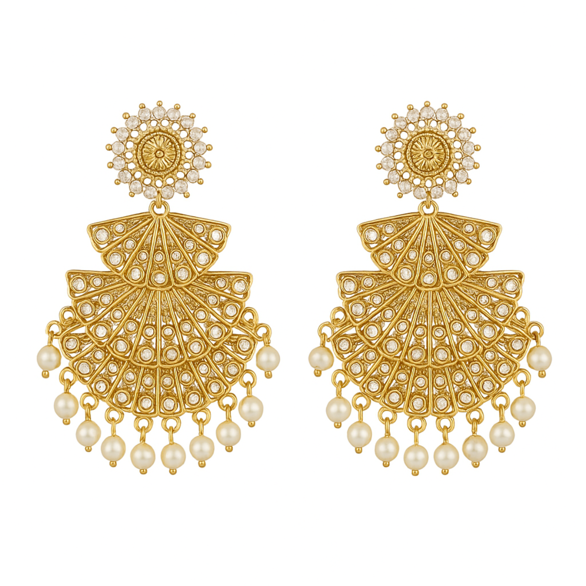 Antique Fan Shaped Earrings with Pearls – Ethnic Wear