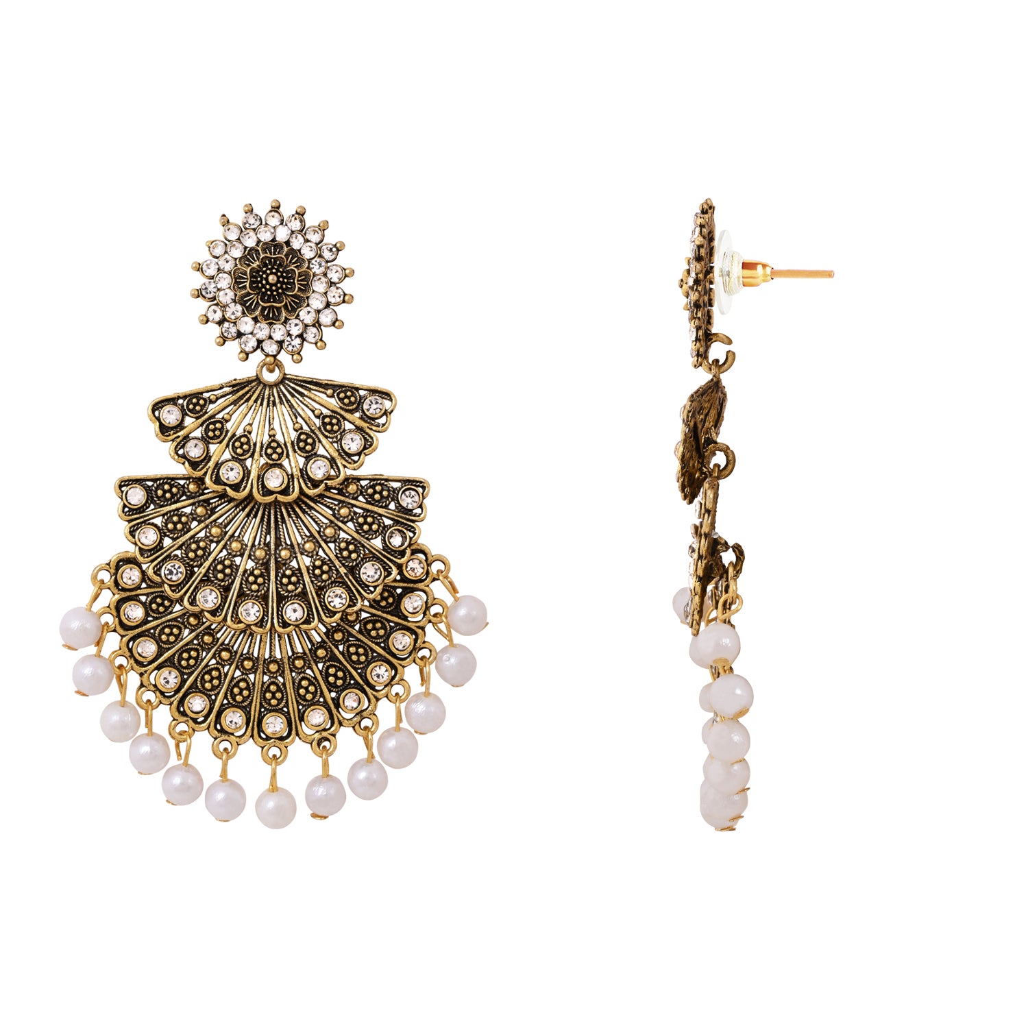 Antique Fan Shaped Earrings with Pearls – Ethnic Wear