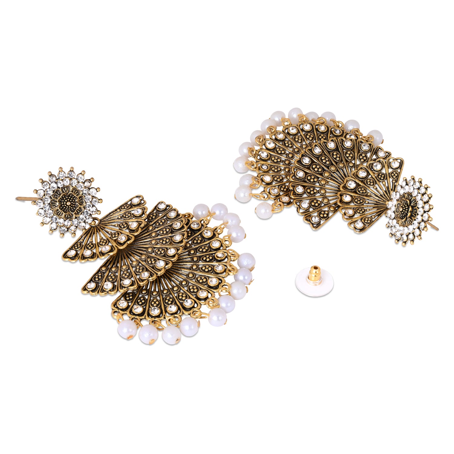 Antique Fan Shaped Earrings with Pearls – Ethnic Wear